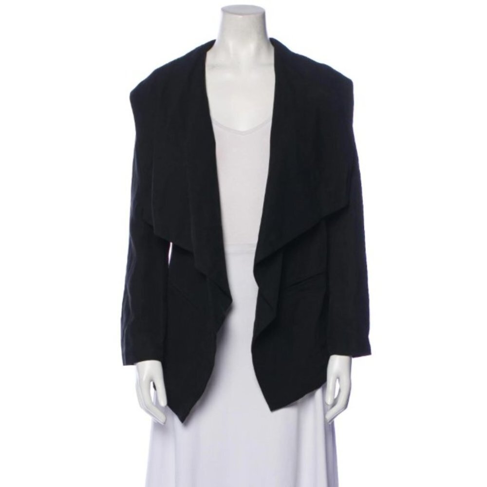 Brochu Walker black linen Tencel cardigan blazer w/large draped collars size S/P
